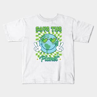 Save the Planet Hippie Smile Face Teacher's Earth Day Kids T-Shirt